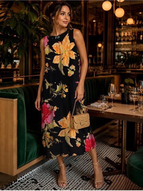 Talbots Dresses & Skirts - Talbot’s Silk Floral Midi Dress Black Size 10 EUC